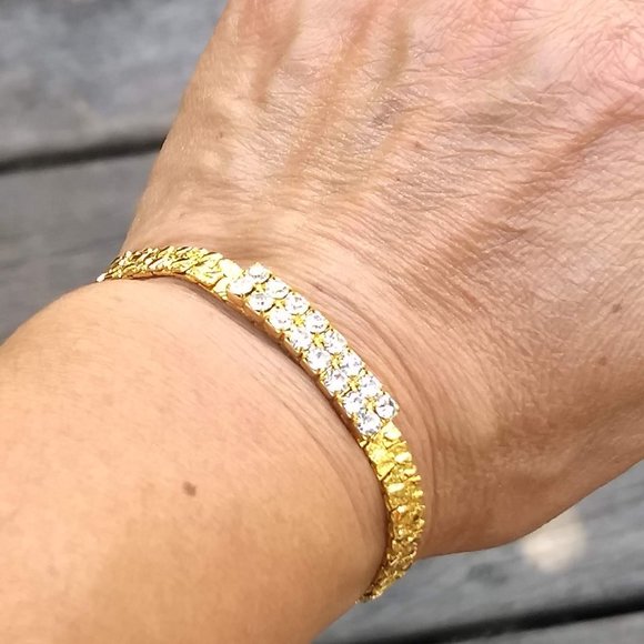 vintage 70s cubic zirconia pebbled gold plate tennis bracelet NWOT - Picture 1 of 10